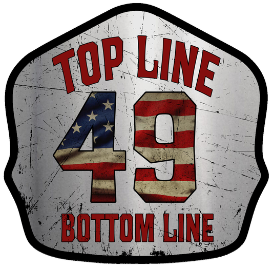 Classic Style Quick Tin-Antique White Background with American Flag Numbers- 049 Firefighting Gear