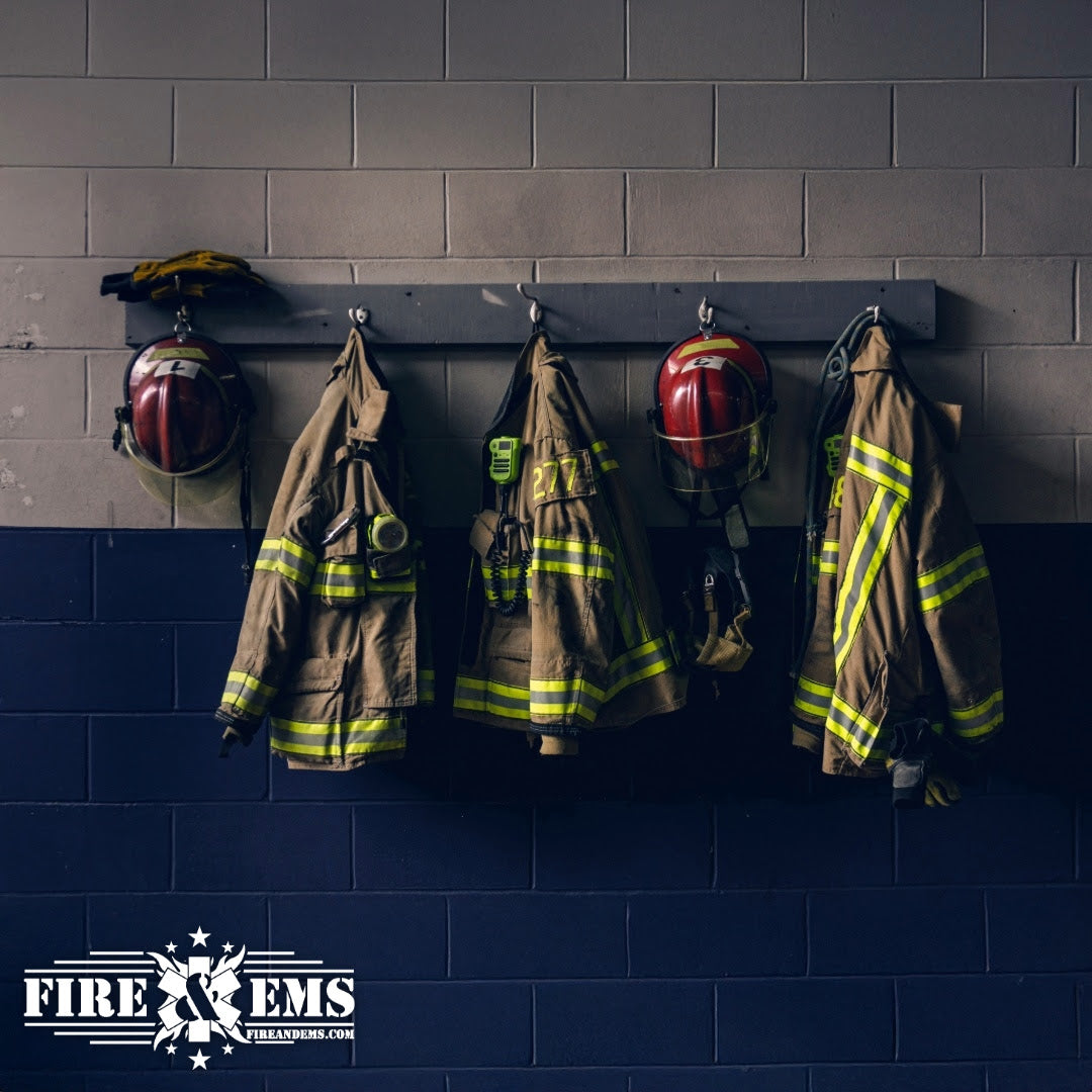 Bunker gear hanging up on wall