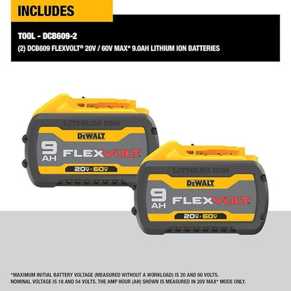 DEWALT FLEXVOLT 20V/60V MAX* Batteries, 9.0-Ah, 2-Pack (DCB609-2)