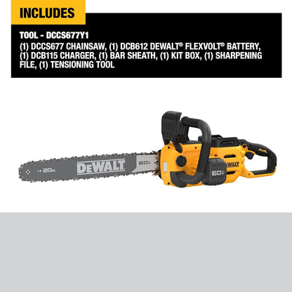 DEWALT 60V MAX Cordless Chainsaw Kit, 20 in., Battery & Charger Included (DCCS677Y1)