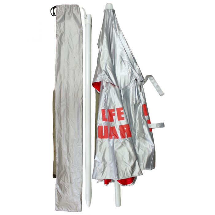 Kemp USA 5.5' Wind Umbrella With LIFE GUARD Logo, Silver /Red