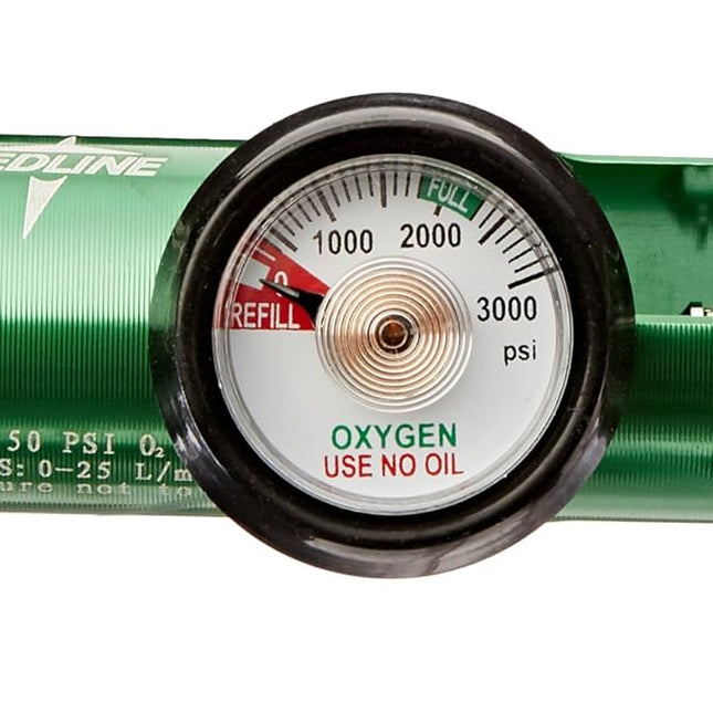 Medline Mini Oxygen Regulator, Latex Free, 0 - 25 Liters per Minute, 870 CGA Connection, Brass Sleeve