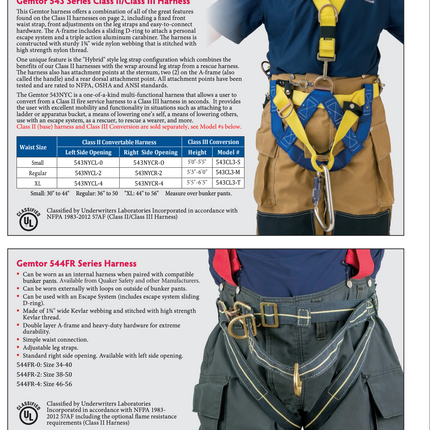 Gemtor 544FR Kevlar Internal/External Class II Fire Service Harness
