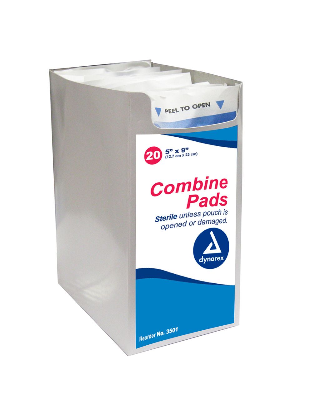 Dynarex® Sterile Combine Pads, 5 in x 9 in - Box of 20