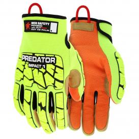 MCR Safety PD4900 Predator Hi-Vis Mechanics Gloves - MAXGrid Palm - Tire Tread TPR on Back