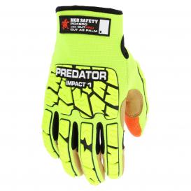 MCR Safety PD4900 Predator Hi-Vis Mechanics Gloves - MAXGrid Palm - Tire Tread TPR on Back