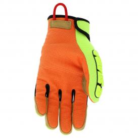 MCR Safety PD4900 Predator Hi-Vis Mechanics Gloves - MAXGrid Palm - Tire Tread TPR on Back