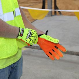 MCR Safety PD4900 Predator Hi-Vis Mechanics Gloves - MAXGrid Palm - Tire Tread TPR on Back