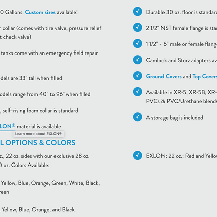 Self-Supporting Frameless Portable Water Tanks Specifications