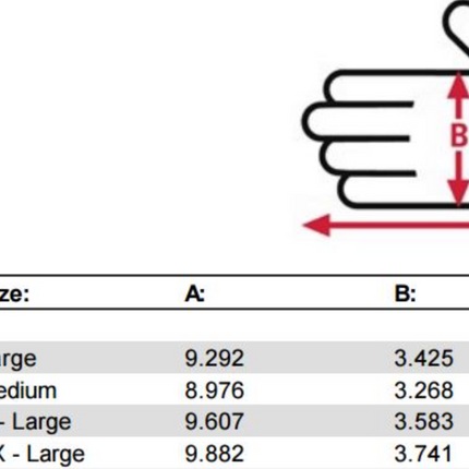 MCR Safety PD2901 Predator Multi-Task Gloves - PU Coated Synthetic Leather Palm - Tire Tread TPR on Back Size Chart