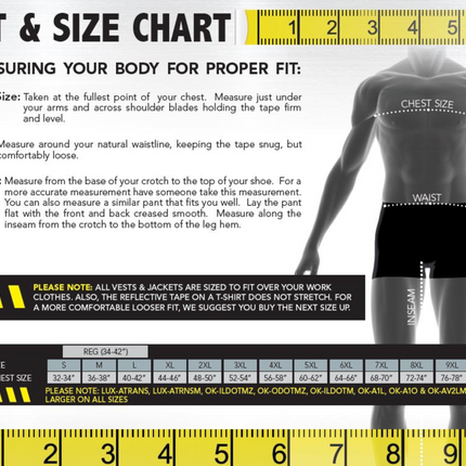 OccuNomix LUX-PSF-DOR Type P Class 2 DOR Mesh Public Fire Safety Vest Size Chart