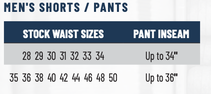 Size Chart Firefighting Gear/ Classic 12" Cargo Shorts
