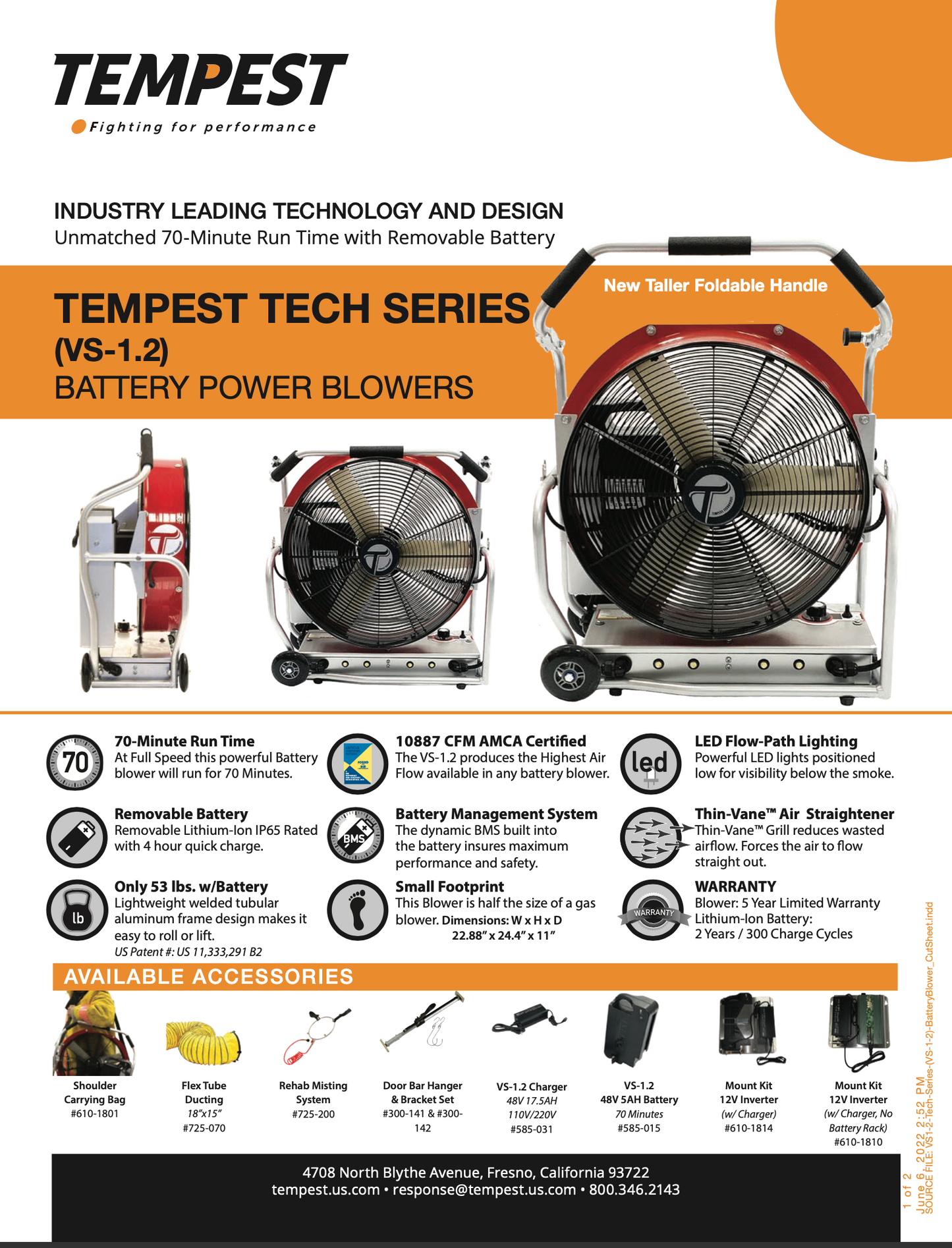 VS-1.2 TECH SERIES BATTERY POWER BLOWER W/ FOLDING HANDLE