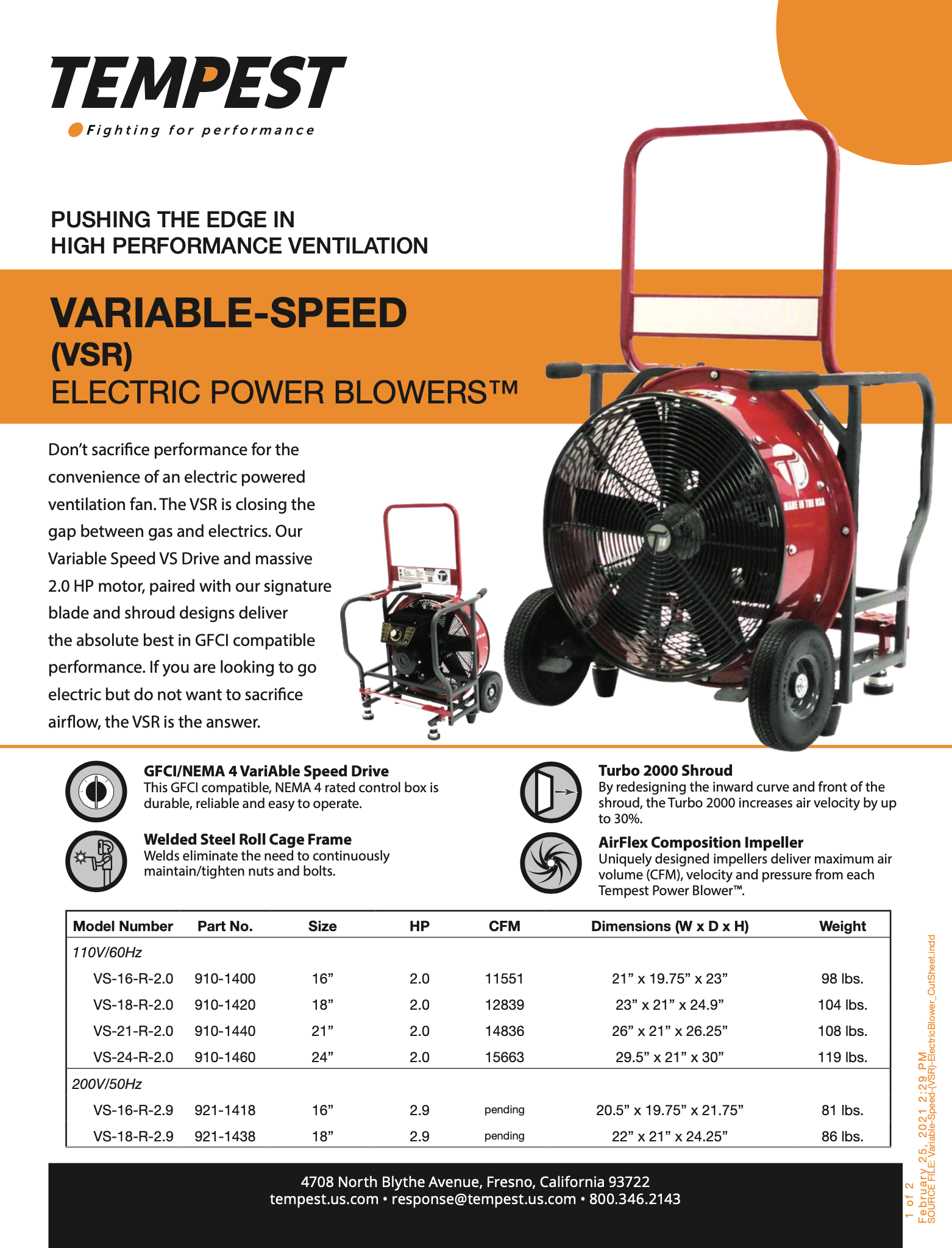 VARIABLE-SPEED ELECTRIC POWER BLOWER (VSR)