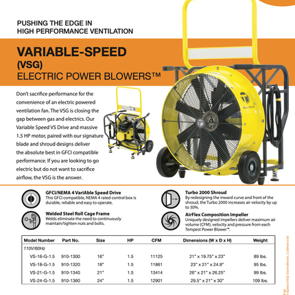 VARIABLE-SPEED ELECTRIC POWER BLOWER (VSG)