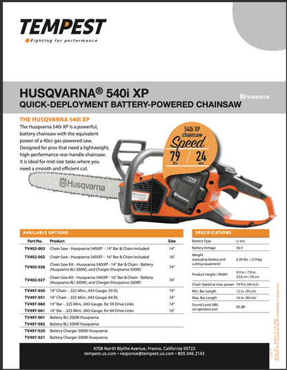 HUSQVARNA® 540I XP QUICK-DEPLOYMENT BATTERY-POWERED SAWS