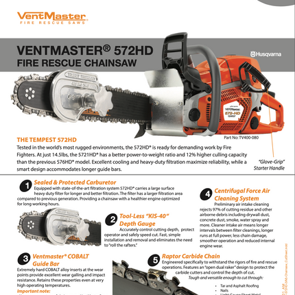 Ventmaster 572HD Fire Rescue Chainsaws