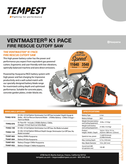 Ventmaster® K1 Pace Fire Rescue Cutoff Saws