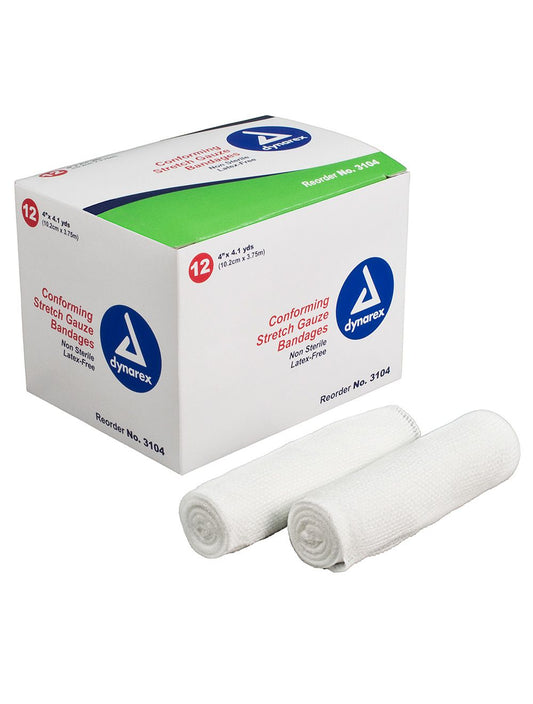 WNL Conforming Stretch Gauze Bandages, 4 in x 4.1 yd - 12 Pack