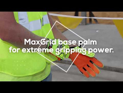 MCR Safety PD4900 Predator Hi-Vis Mechanics Gloves - MAXGrid Palm - Tire Tread TPR on Back